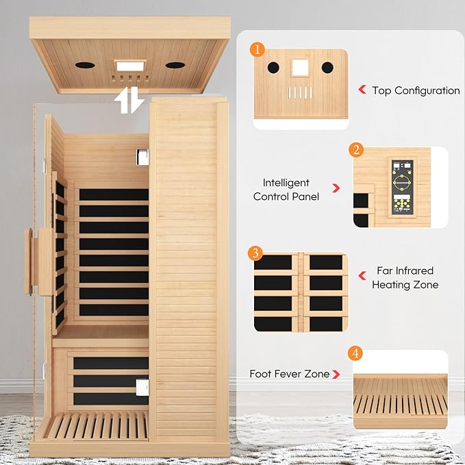 OUTEXER Sauna Room Indoor Far Infrared Saunas Home Canadian Hemlock 1450W - Image 3