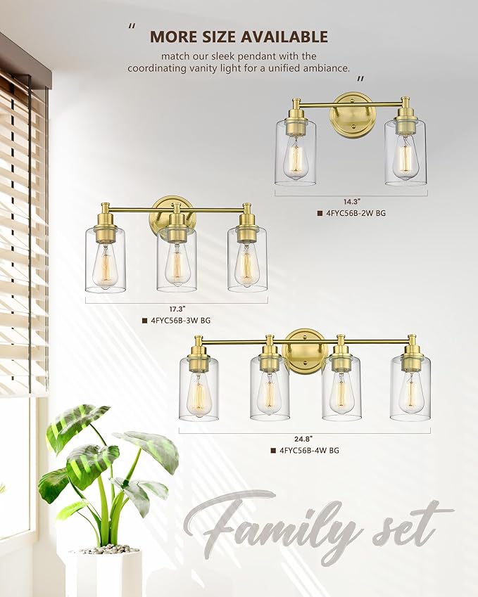 FEMILA Vanity Lights for Bathroom, Modern 4-Light Gold Bathroom Light Fixture - Image 7