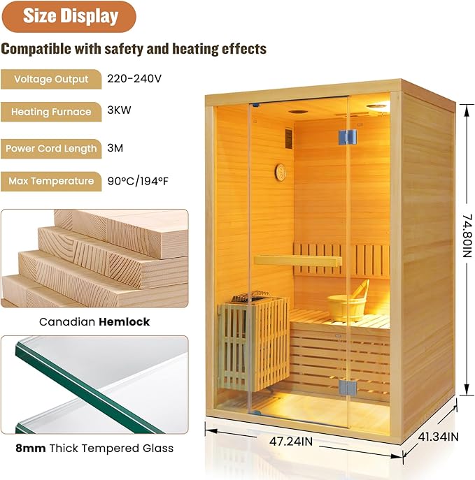 OUTEXER Traditional Steam Sauna Home Spa Room - Image 3