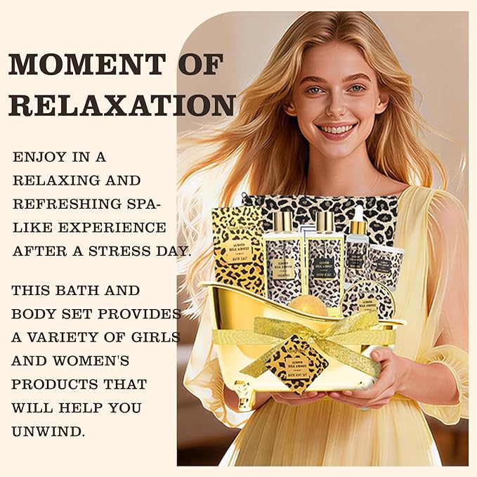 Spa Kit Gifts Basket for Women, Honey & Almond Bath & Body Gift Basket - Image 3