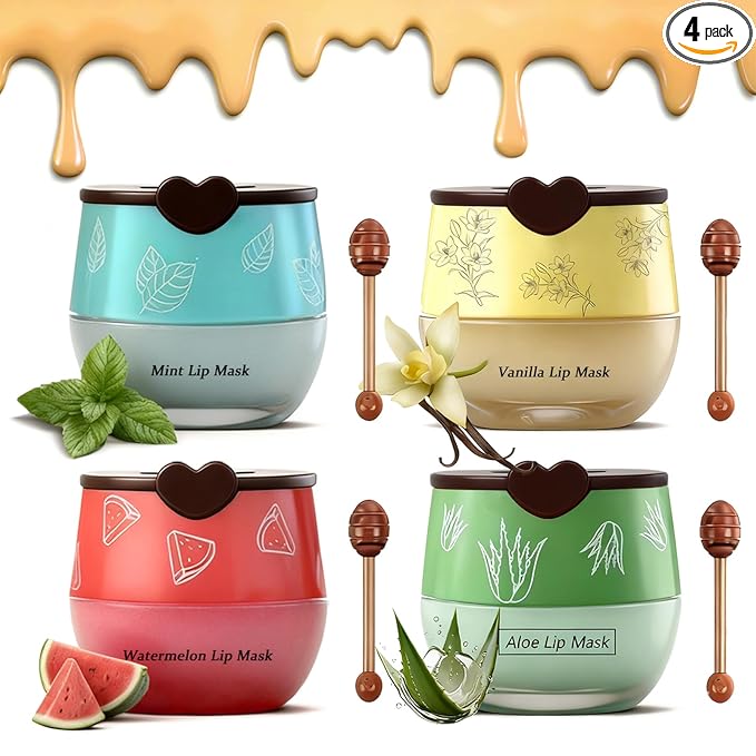 4PCS Bee Lip Balm Honey Pot, Fruit Moisturizing Propolis Lip Mask, Lip Mask by Charm+Kiss