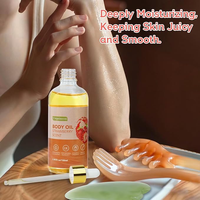2 Pack 3.38 fl.oz Strawberry Body Oil after Shower, Vitamin C & E Gua Sha Body - Image 5