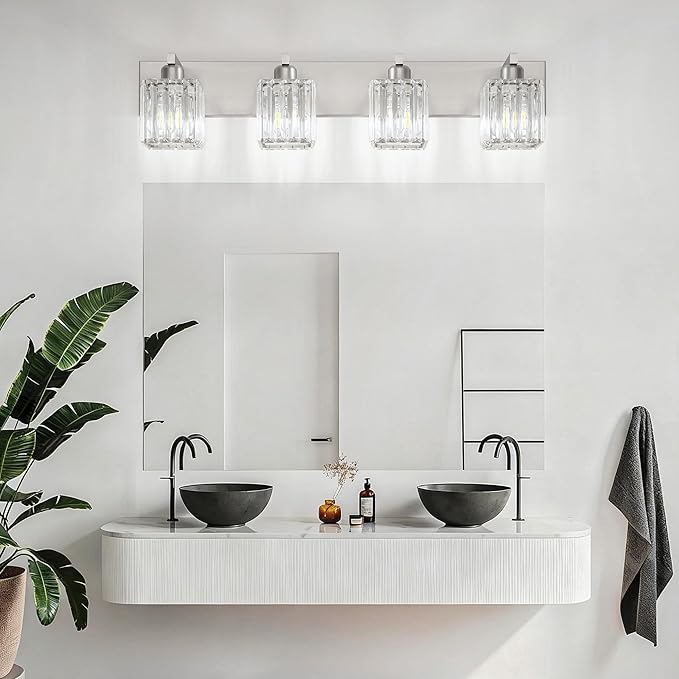 Aipsun Brushed Nickel Bathroom Lighting Fixtures 4 Light Crystal Modern - Image 5