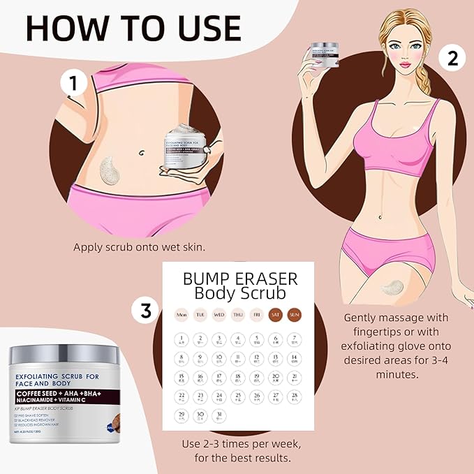 KP Bump Eraser Body Scrub with 10% AHA BHA Ingrown Hair Keratosis Pilaris Razor - Image 5