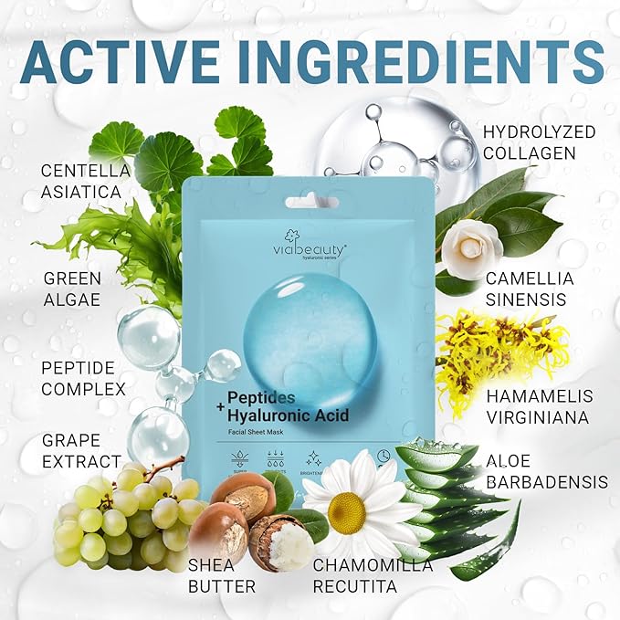 VIABEAUTY 8 Pack Hyaluronic Acid Face Mask - Image 5