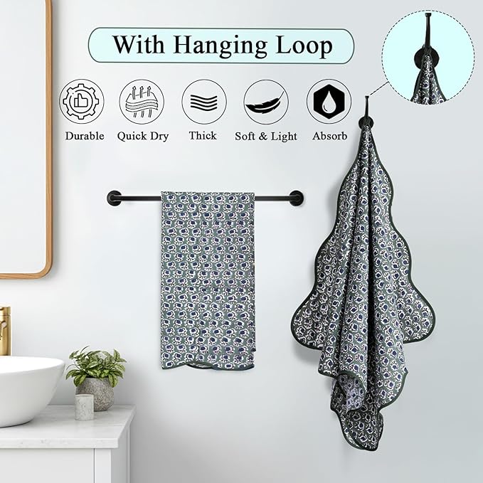 Ridhi Block Print Basil Green Cotton Spa/Beach Towel 27"x54" Set of 2 Handmade - Image 2