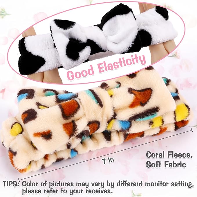 6 Pack Spa Headband for Women Skincare Makeup Headband Soft Coral Fleece Bow - Image 5