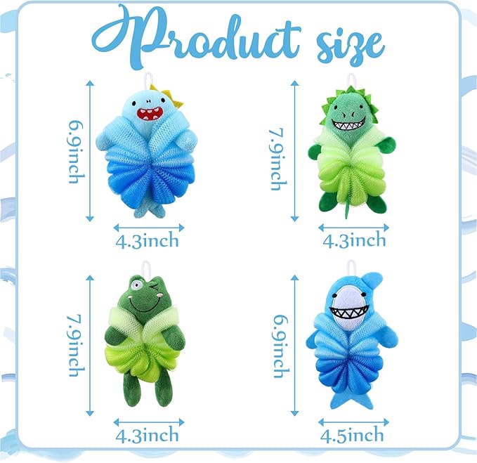 Tatuo 4 Pcs Animal Bath Loofahs Kids Body Loofah Cartoon Shower Cute Bath - Image 2