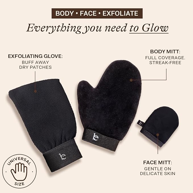 Self Tanning Mitt Applicator Set – 3-in-1 Velvet Mitts, Exfoliating Glove & - Image 3