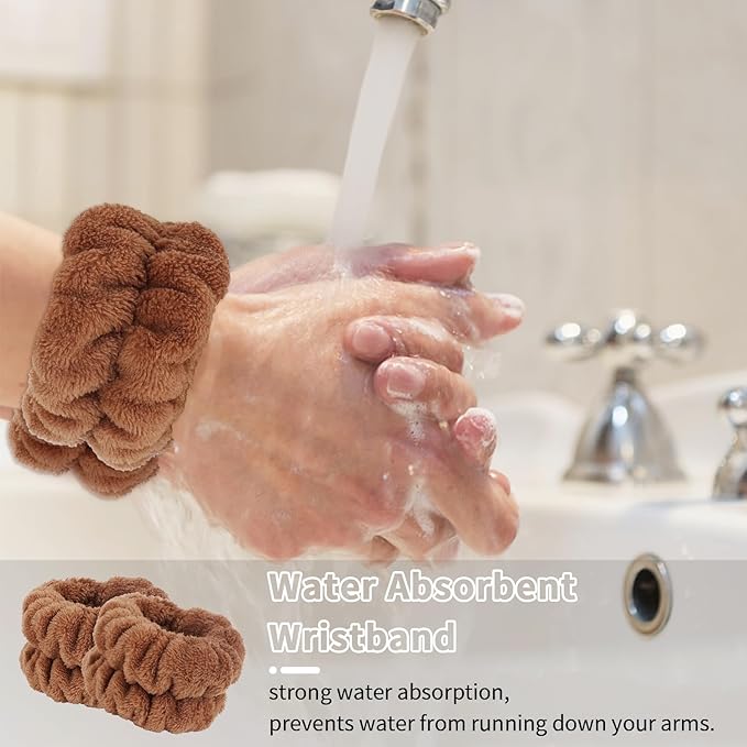 WHAVEL 6PCS Spa Headband and Wristbands Set, Face Wash Headband Wrist Bands - Image 3