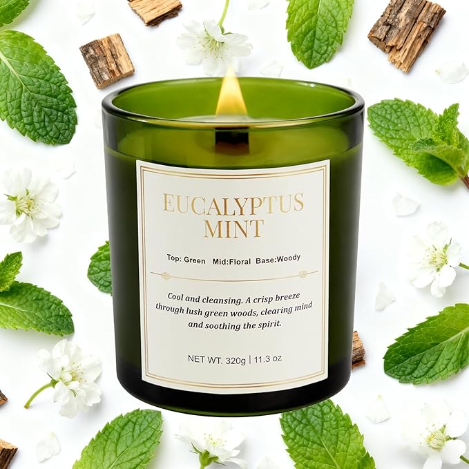 2 Pack Candles for Home Scented, Wood Wick Eucalyptus Mint Scented Candle - Image 2