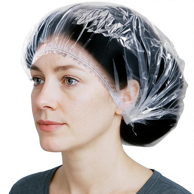 200 Pcs Disposable Shower Caps, 17 Inch Waterproof Plastic Shower Cap by Unknown