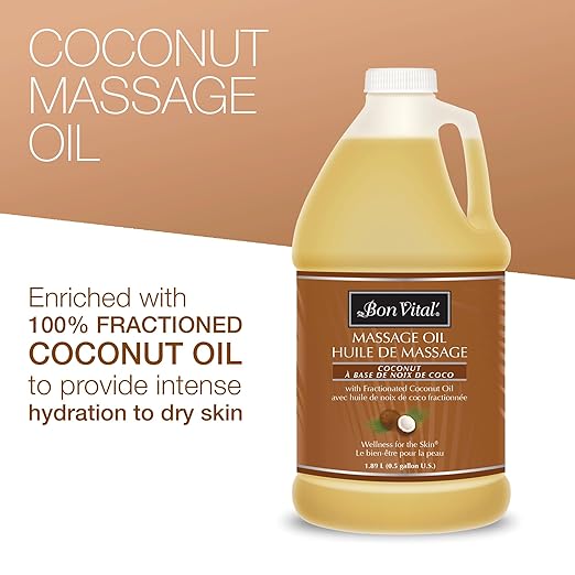 Bon Vital' Coconut Massage Oil, 1/2-Gallon Container, 100% Pure Fractionated - Image 3