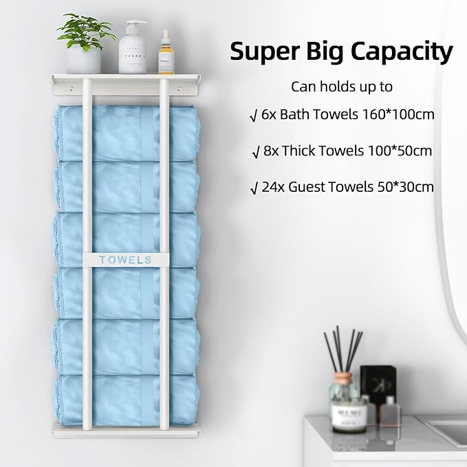 STWWO Wall Towel Rack for Rolled Towels, Towel Storage for Small Bathroom Can - Image 2