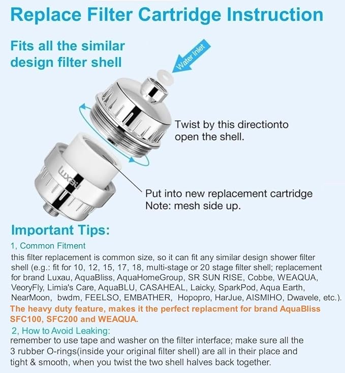Heavy Duty Shower Filter Replacement Cartridge 2 Pcs, Shower Head Filter Refill - Image 5