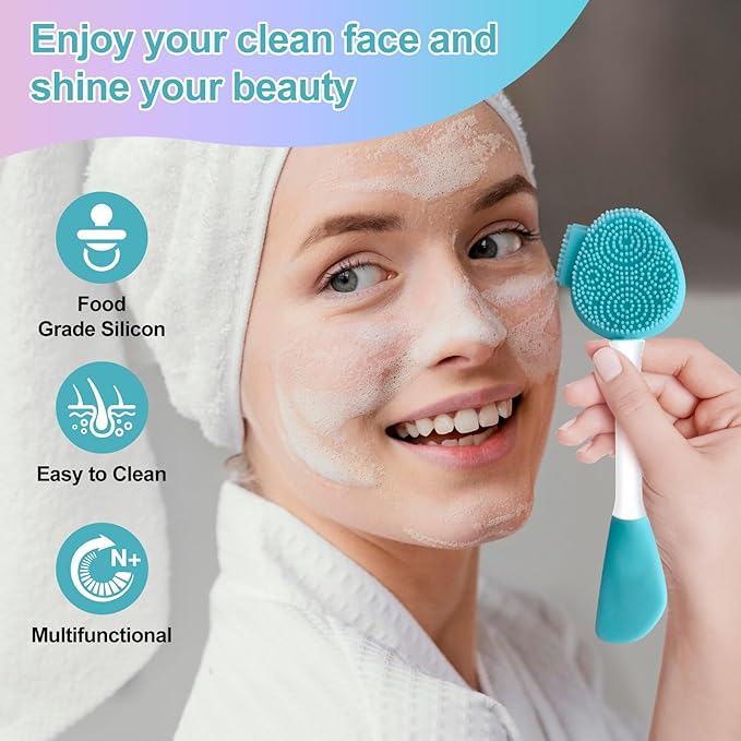 MUIIGOOD Blue Silicone Face Scrubber Face Mask Brush Exfoliating Lip Brush - Image 2