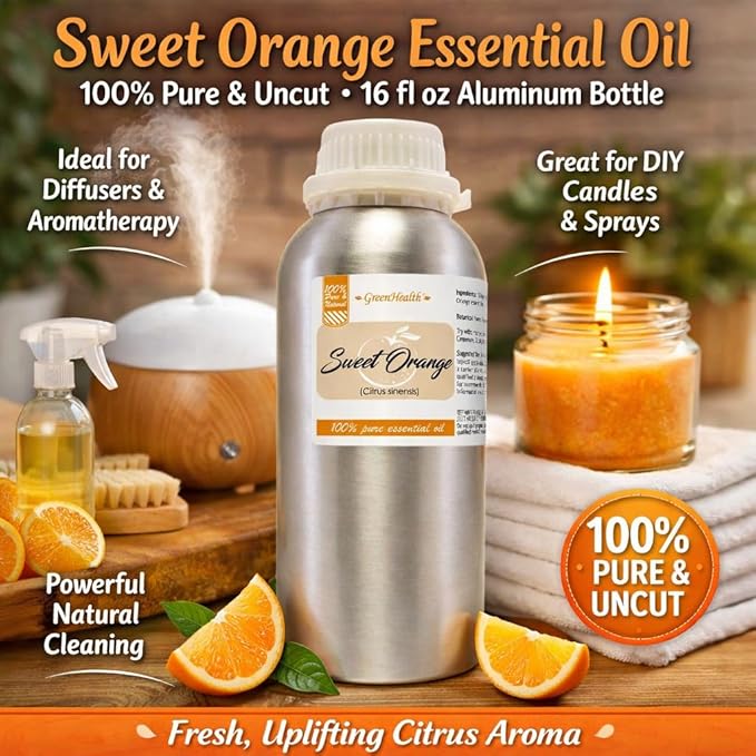 Sweet Orange Essential Oil – 16 fl oz Aluminum Bottle w/Plug Cap – 100% Pure - Image 2