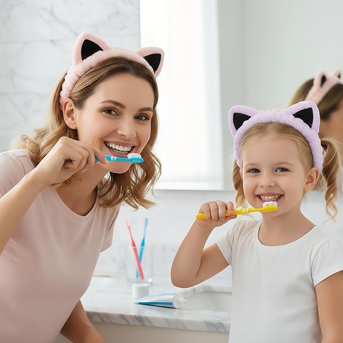 Cat Ears Headband, Cute Spa Headband and Wristband Set Washing Face Skincare - Image 7