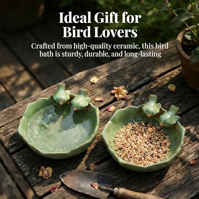 2 Pack Ceramic Bird Bath for Outdoors, 5.5" Ground Birds Bath Bowl for Outside - Image 8