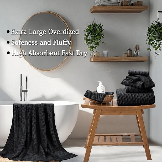 8-Piece Black Bath Towels Set, 2 Oversized Large Bath Towels Sheet, 2 Hand - Image 4