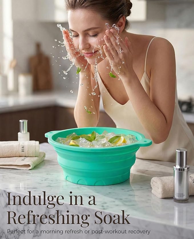 Face Ice Bath Bowl with Built-in Ice Tray, Foldable Silicone Face Bowl - Image 4