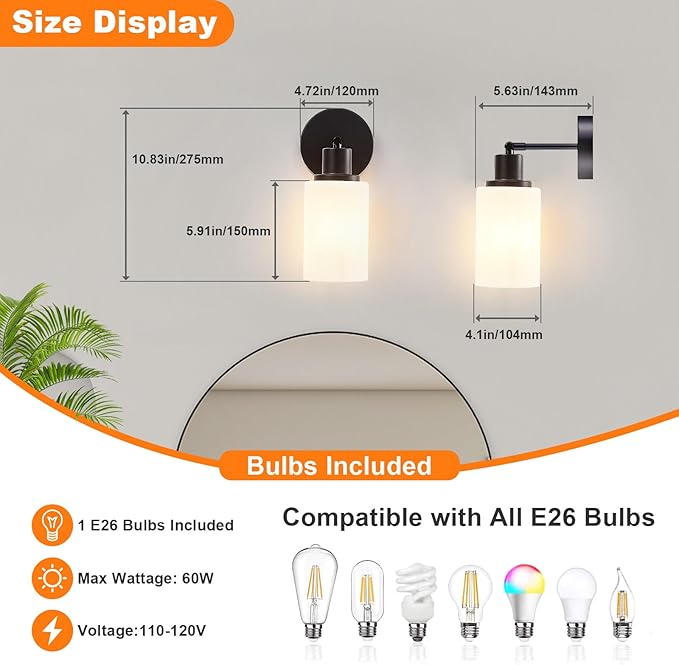 DLLT Wall Sconces Set of Two: Modern Bathroom Vanity Light Fixtures - Image 4