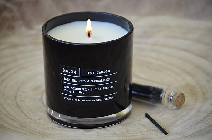 Lulu Candles | Jasmine, Oud & Sandalwood | Luxury Scented Soy Jar Candle | Hand - Image 7