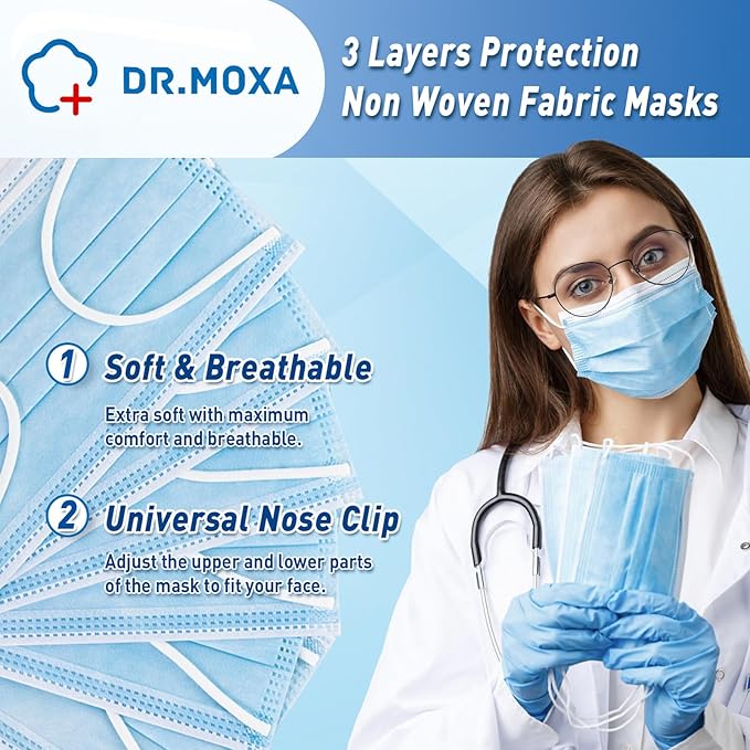 100 Pack Disposable Face Masks ASTM Level 2, Medical Grade 3 Ply Protection - Image 3