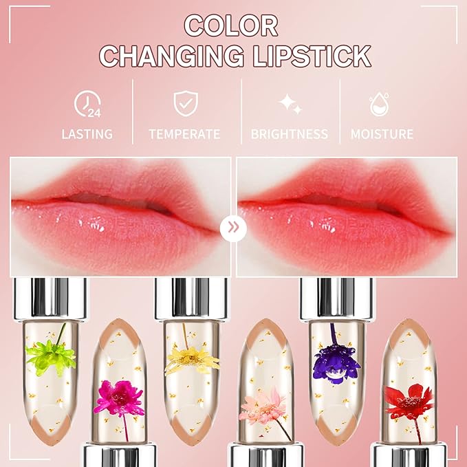 BestLand 3 Pcs/Set Flower Jelly Lipstick Set Temperature Change Moisturizer - Image 7