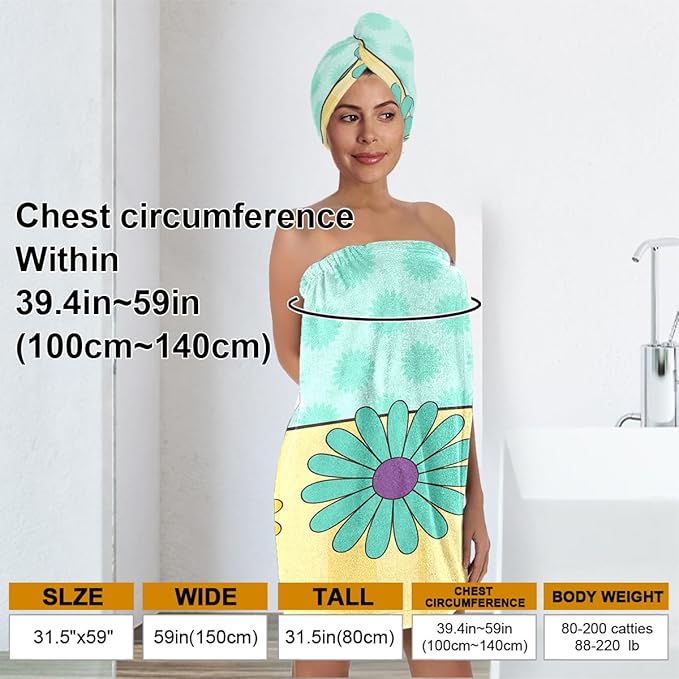 Women’s Spa Wrap Towel and Hair Drying Cap Set – Floral Quick-Dry Bath Wrap - Image 3