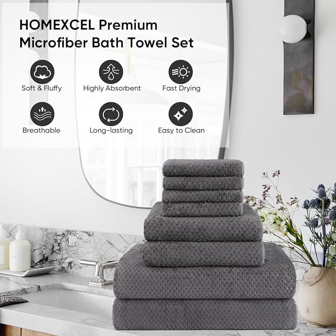 HOMEXCEL 8 Piece Bath Towel Set, Microfiber Bathroom Towel - Image 3