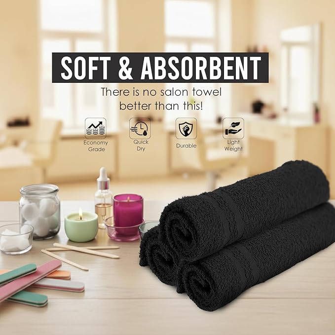 24 Pack Black Hand Towels 100% Cotton Spa Towels – 16x27 inches Highly - Image 7