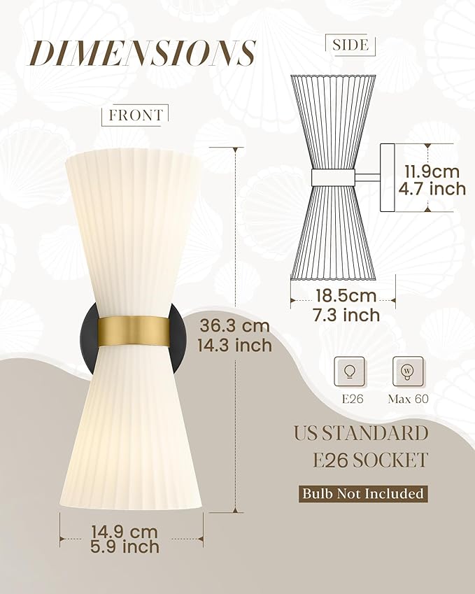 Wall Sconces Set of Two, HWH 14.3 Inch Black and Gold Bathroom Sconces - Image 2