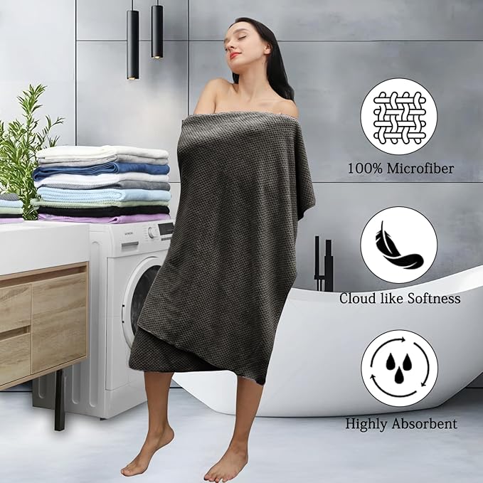 8-Piece Dark Coffee Bath Towels Set, 2 Oversized Large Bath Towels Sheet - Image 3