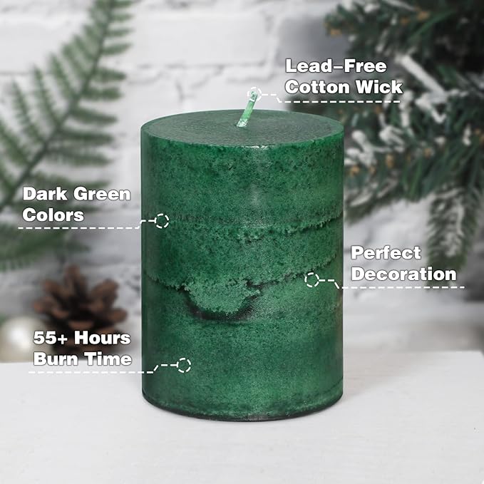 Fir Pine Scented Pillar Candles 3x4 Inch Dark Green 3-Layered Handcraft Holiday - Image 4