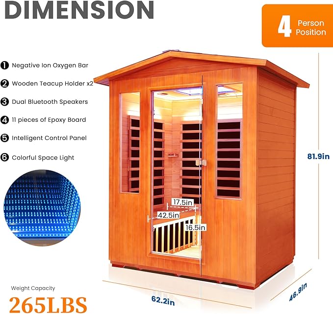 OUTEXER Outdoor 4 Person Sauna Far Infrared Saunas Dry Sauna Room Red Cedar and - Image 2