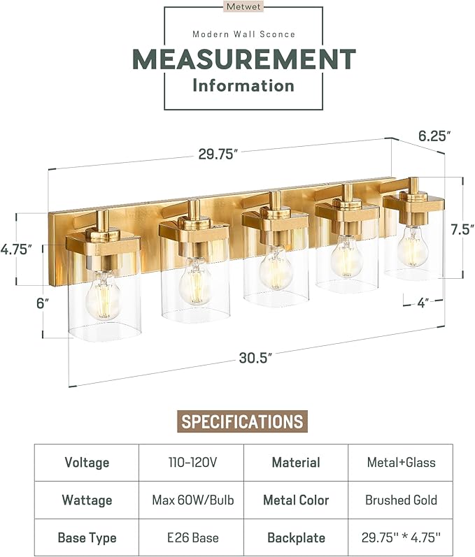 Bathroom Light Fixtures, 5-Light Modern Wall Sconces - Image 2