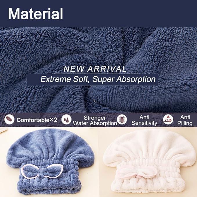 Jseng 2PC Microfiber Hair Drying Caps, Extrame Soft & Ultra Absorbent, Fast - Image 5