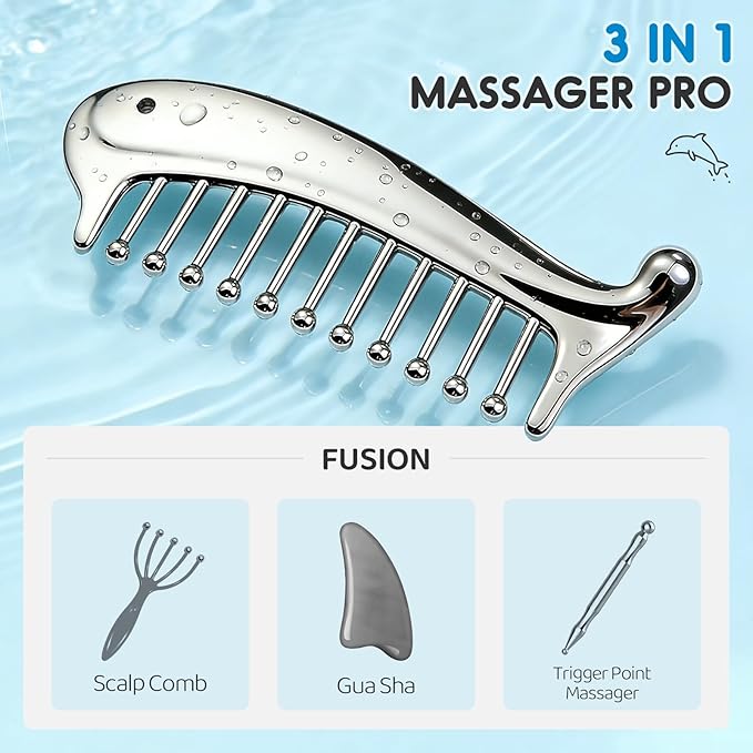 Metal Scalp Massage Tool Gua Sha Facial Tools, Portable Massage Comb - Image 2
