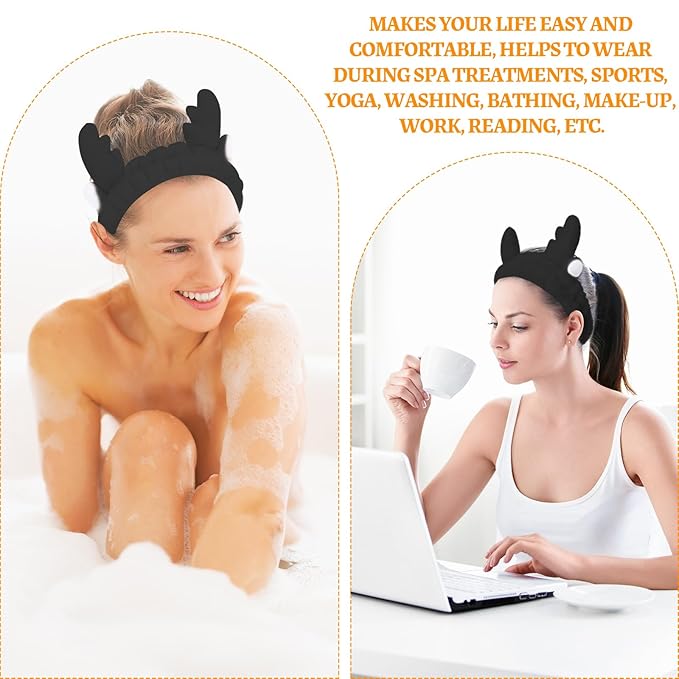 Jowmoy Cute antlers Headband Frog Eye Elastic to Wash Face - Image 7
