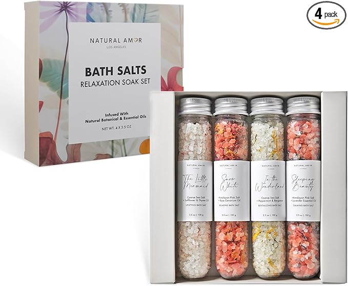 Natural Amor Natural Bath Salt Gift Set – 4 Pack Tubes by NATURALAMORLOSANGELES