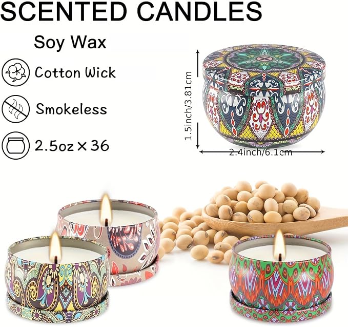 Scented Candles Gifts Set of 36 – 2.5oz Aromatherapy Travel Tin Candles - Image 6