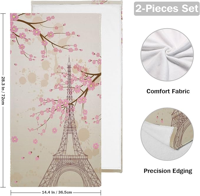 Pink Cherry Blossom Paris Hand Towels - Image 2
