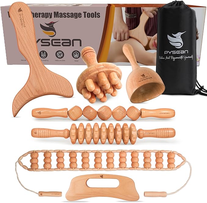 Wooden Massage Tool Set, 7-Piece Body Massage Kit by Unknown