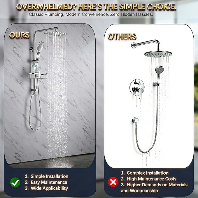 Rain Shower System with 304Stainless Steel Shelf, 12 Inch Rainfall Shower Head - Image 7