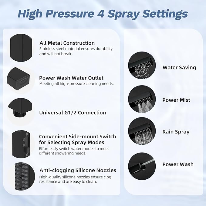 Hibbent Upgraded cUPC Certified 13'' Shower Head Combo, High Pressure 5-spray - Image 3