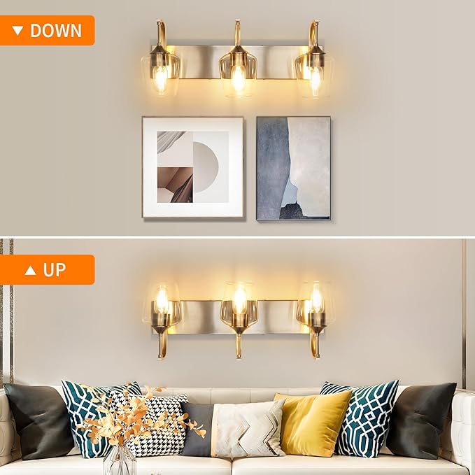 3-Light Brushed Nickel Bathroom Light Fixture - Image 2
