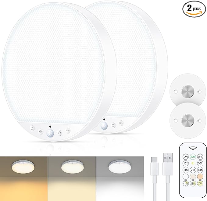 Rechargeable 6W Motion Sensor Ceiling Light Indoor, No Wiring & Magnetic by ShunFSC