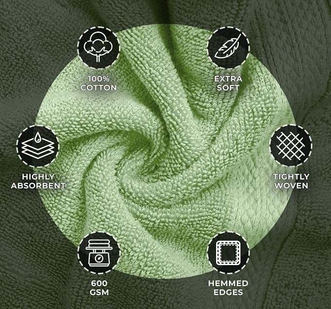 Avalon Towels Green Bath Towels Set of 4 pcs, 100% Cotton Towel Absorbent and - Image 6