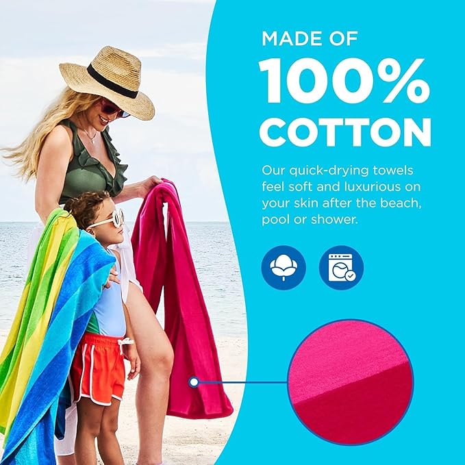 Kaufman - Soft Oversized Beach Towels in Bulk | 30" x 60" Velour Striped Beach - Image 3